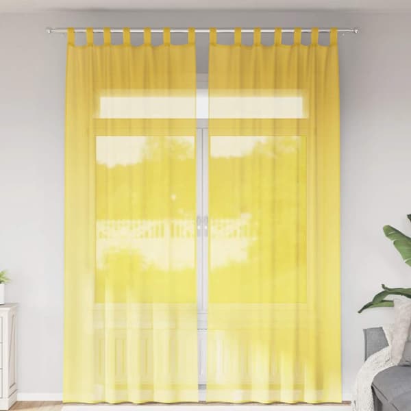 Voile gardiner med stångfickor 2 st gul