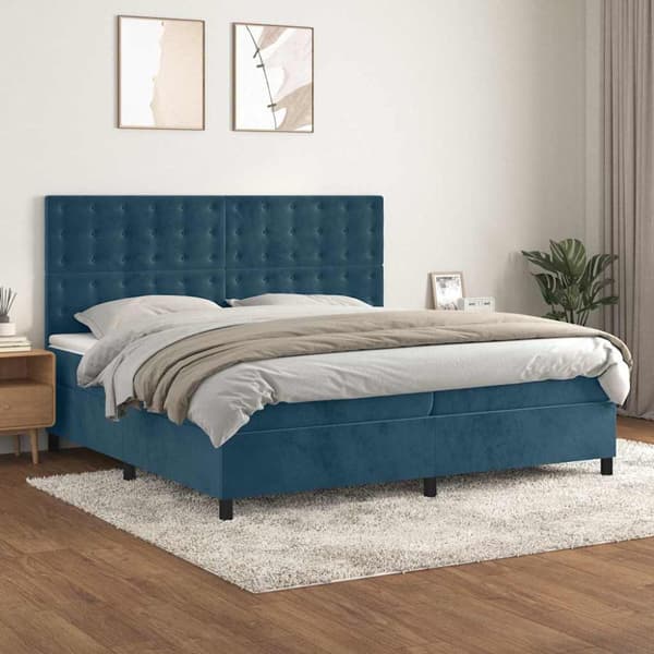 Ramsäng med madrass mörkblå 200x200 cm sammet
