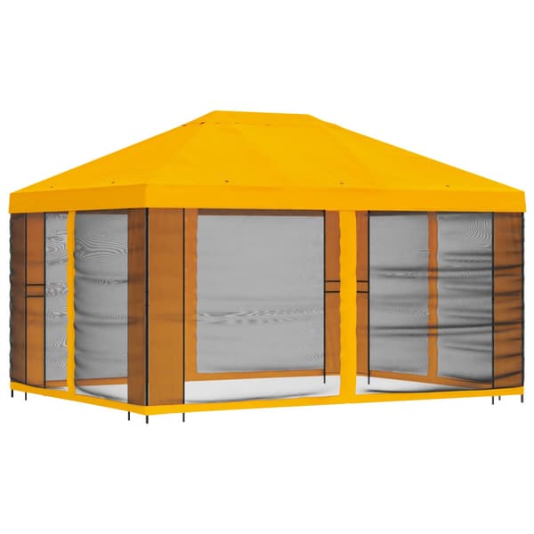 Trädgårdsgazebo med sidoväggar 4 × 3 m Gul Polyester och Stål