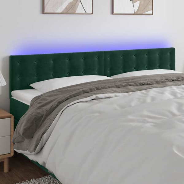 Sänggavel LED mörkgrön 160x5x78/88 cm sammet
