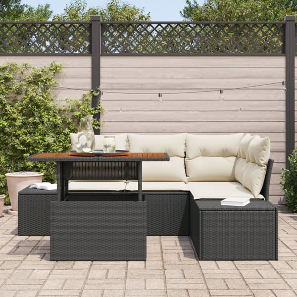 Trädgårdsoffset med lagring 5 pcs Svart Poly rattan