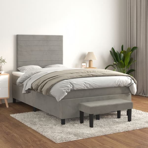 Ramsäng med madrass ljusgrå 120x190 cm sammet