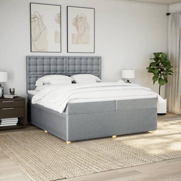 Ramsäng med madrass ljusgrå 200x200 cm tyg