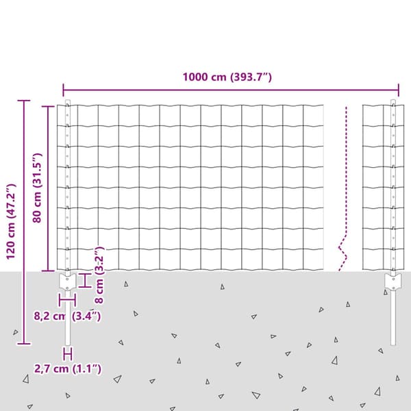 Stängsel med stolpe Grå 0,8 x 10 m Stål