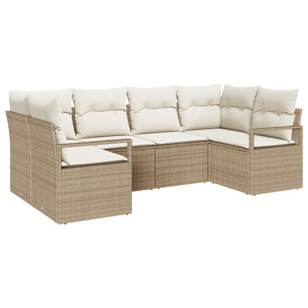 Trädgårdsoffset med kudde 6 pcs Beige och vit konstrotting