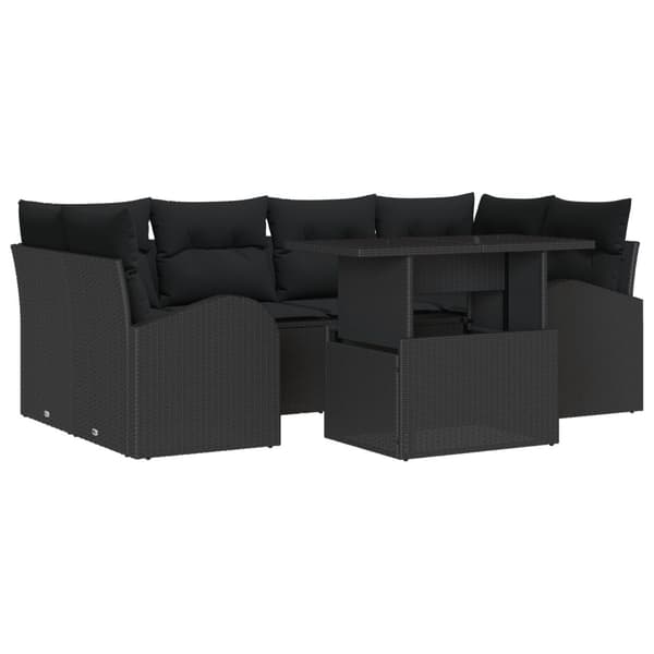 Trädgårdsoffset med kudde 7 pcs Svart Poly rattan