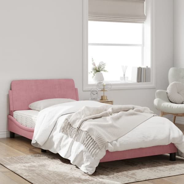 Bed Frame with Headboard "Dover" Pink 100x200 cm Velvet