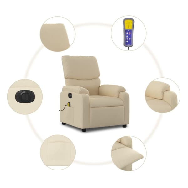 Elektrisk massagefåtölj gräddvit tyg
