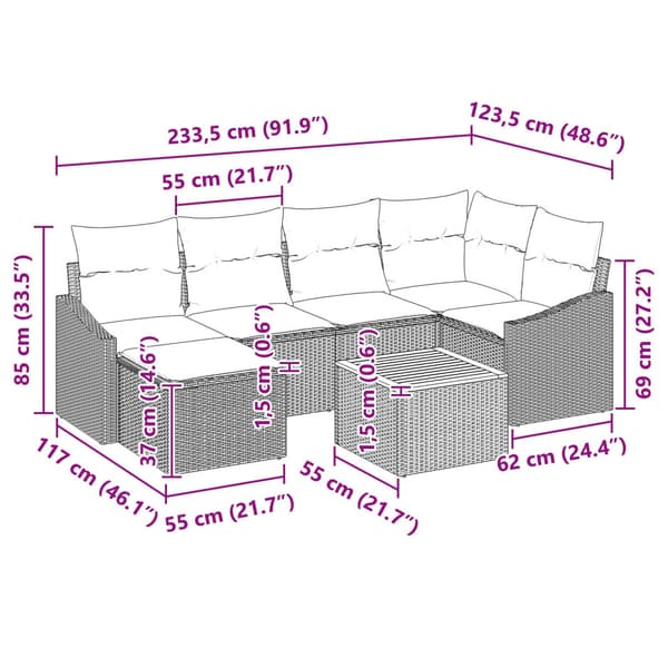 Trädgårdsoffset med kudde 8 pcs Beige konstrotting