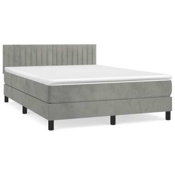 Ramsäng med madrass ljusgrå 140x190 cm sammet
