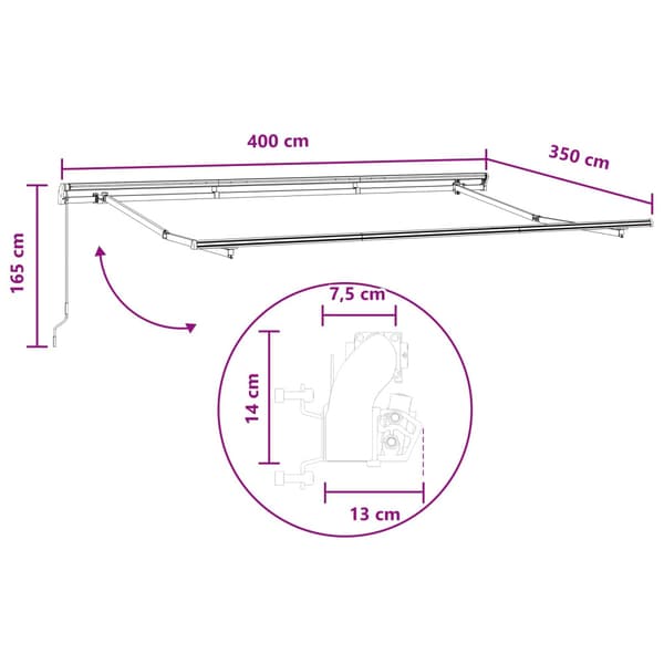 Utfällbar markis Sand 400 × 350 cm Polyester och Stål