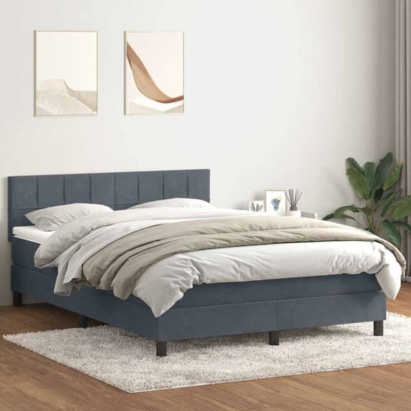 Ramsäng med madrass mörkgrå 160x210 cm sammet