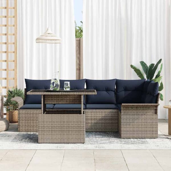 Trädgårdsoffset med kudde 6 pcs Grå Poly rattan