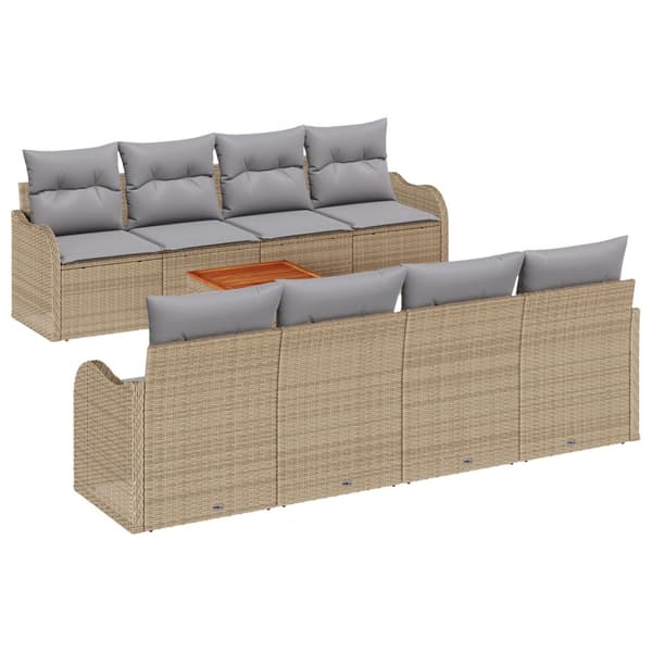 Trädgårdsoffset med kudde 9 pcs Beige konstrotting