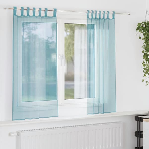 Voile gardiner med stångfickor 2 st turkos