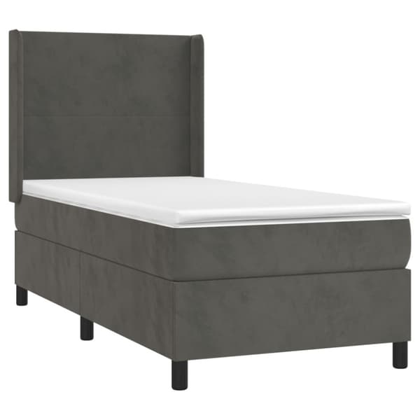 Ramsäng med madrass & LED mörkgrå 90x190 cm sammet