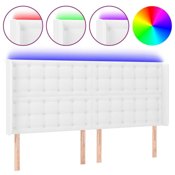 Sänggavel LED vit 183x16x118/128 cm konstläder