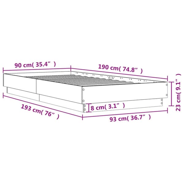 Sängram vit 90x190 cm konstruerat trä