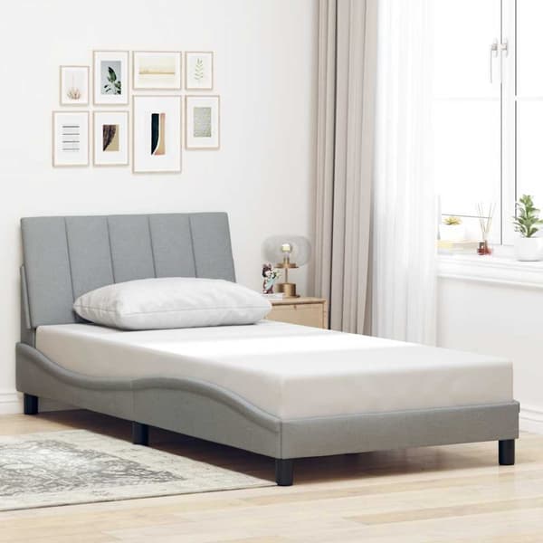 Bed Frame without Mattress "Hanko" Light Grey 100x200cm Fabric