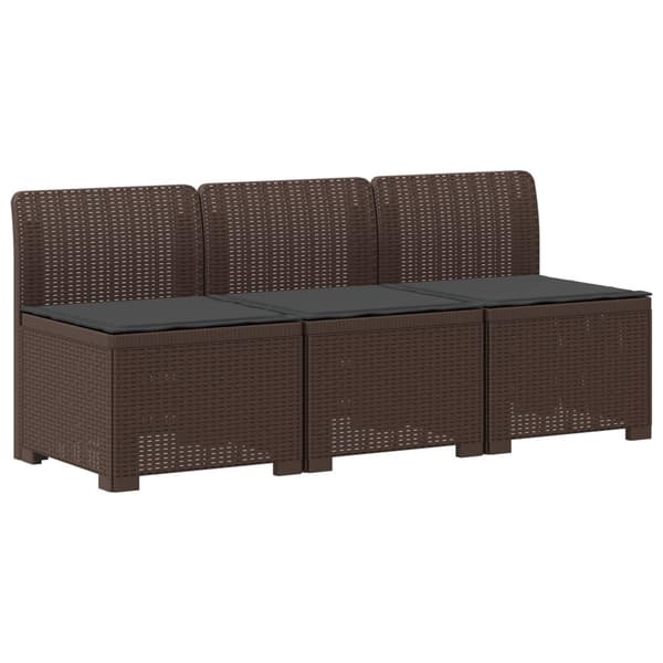 3-sits trädgårdsoffa med kuddar Rattan-look PP Brun