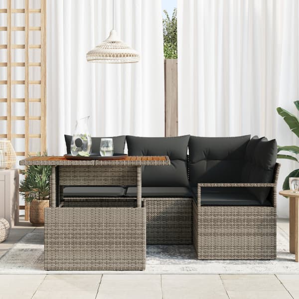 Trädgårdsmöbelset med kudde 5 pcs Grå och Brun