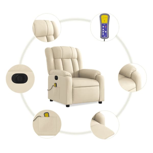Elektrisk massagefåtölj gräddvit tyg