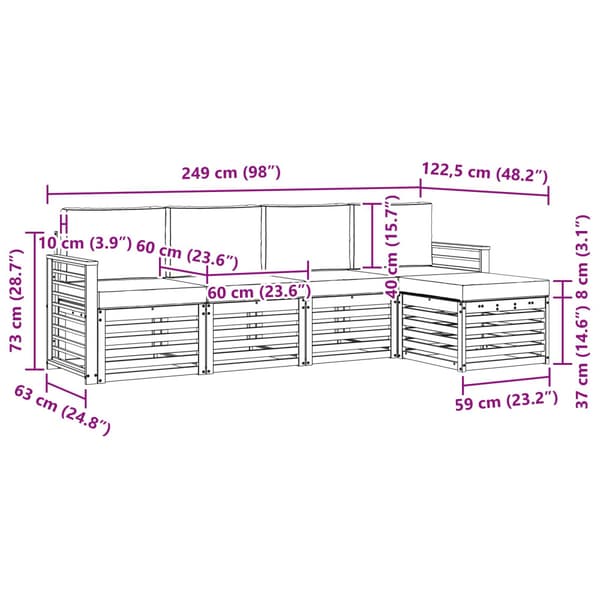 Utomhussoffset 5 pcs Vit och grädde 249 x 122,5 x 73 cm