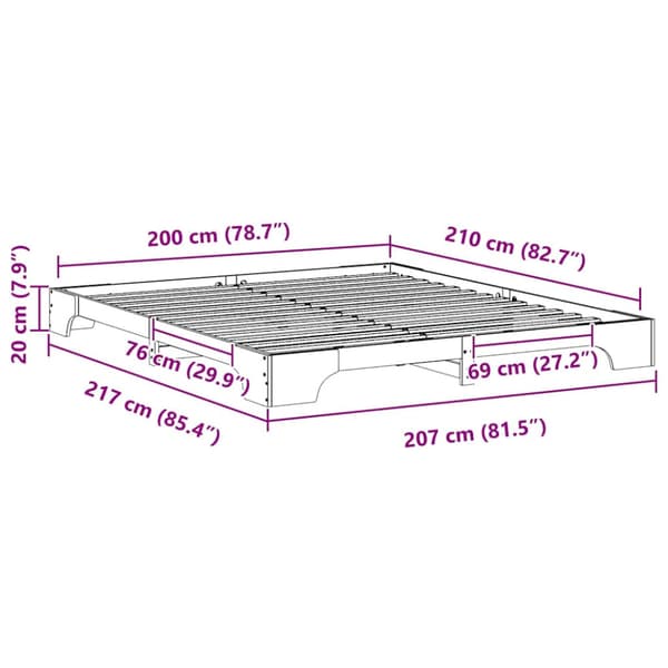Sängram Vit 200 x 210 cm Massiv furu