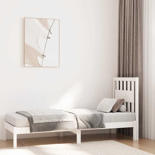 Sängram vit massivt trä 75x190 cm