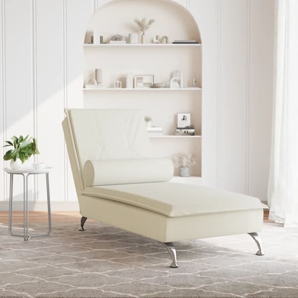 Massageschäslong med bolster gräddvit sammet