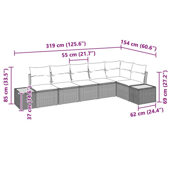 Trädgårdsoffset med kudde 6 pcs Grå Poly rattan