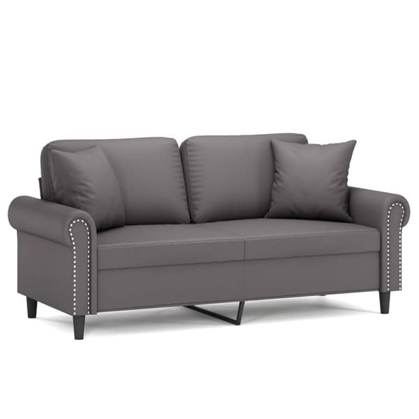2-sits soffa med prydnadskuddar grå 140 cm konstläder