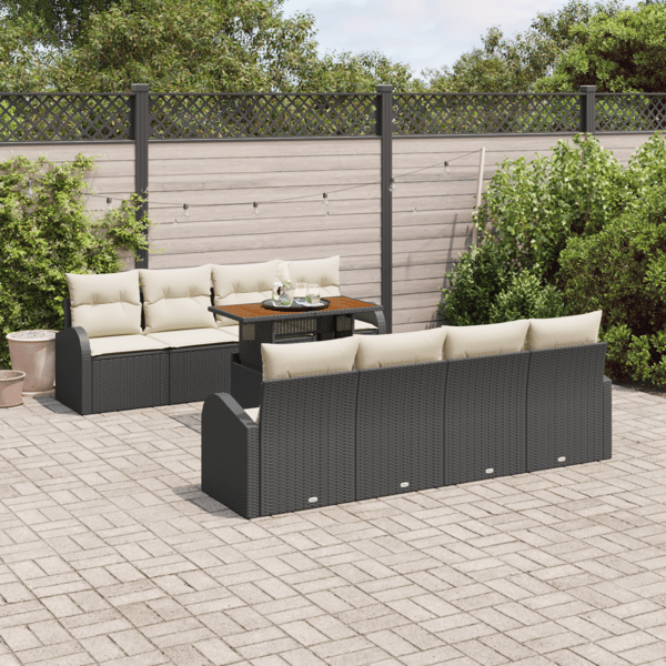 Trädgårdsoffset med lagring 9 pcs Svart Poly rattan