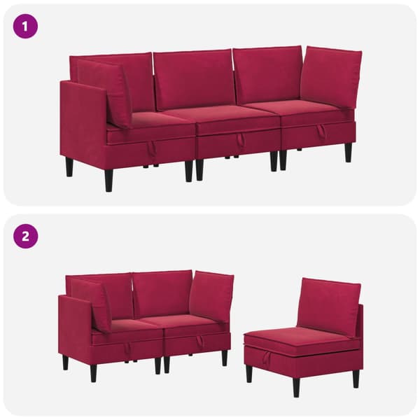 Möbelset för vardagsrummet med kudde 3 pcs Vinröd Sammet