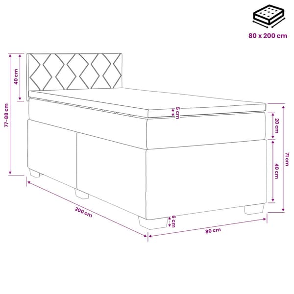 Kontinentalsäng med madrass Mörkgrå 80 x 200 cm Sammet