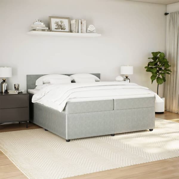 Ramsäng med madrass ljusgrå 200x200 cm sammet