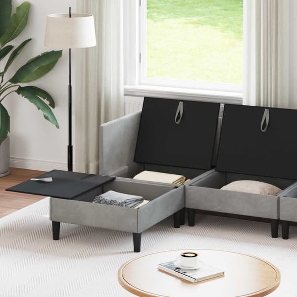 Möbelset för vardagsrummet med kudde 6 pcs Ljusgrå Sammet