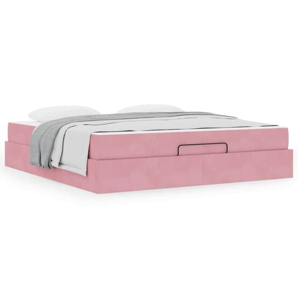 Sängram med madrass 2 pcs Rosa Sammet