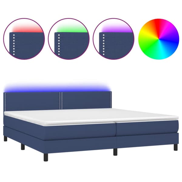 Ramsäng med madrass & LED blå 200x200 cm tyg