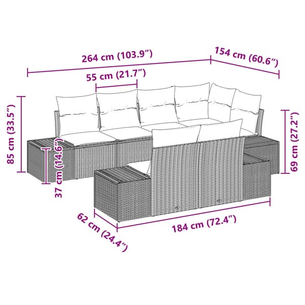 Trädgårdsoffset med kudde 7 pcs Beige och Grå konstrotting