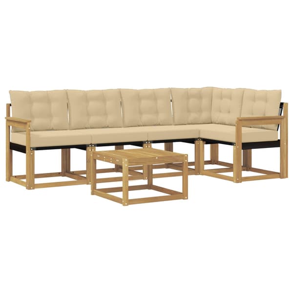 Utomhussoffset med kudde 6 pcs Vit och Beige