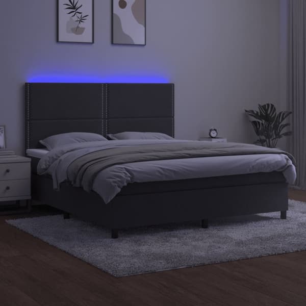 Ramsäng med madrass & LED mörkgrå 160x200 cm sammet