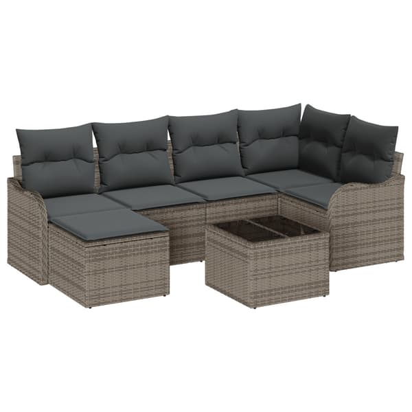 Trädgårdsoffset med kudde 7 pcs Grå Poly rattan