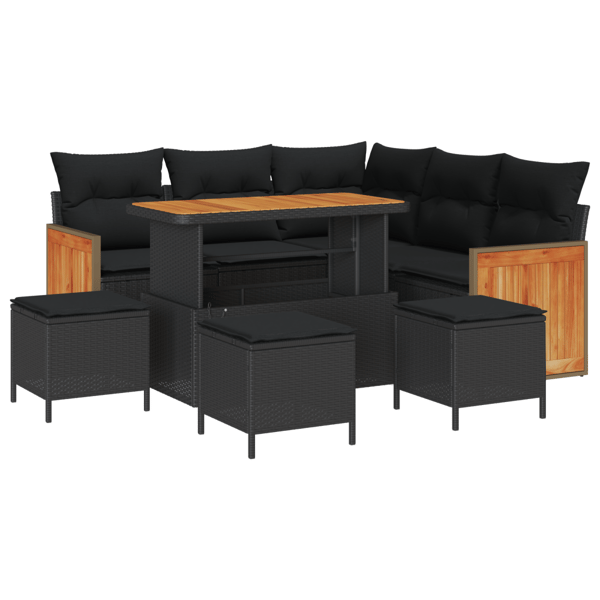 Trädgårdsoffset 9 pcs Svart Poly Rattan och Pulverlackerad Stål