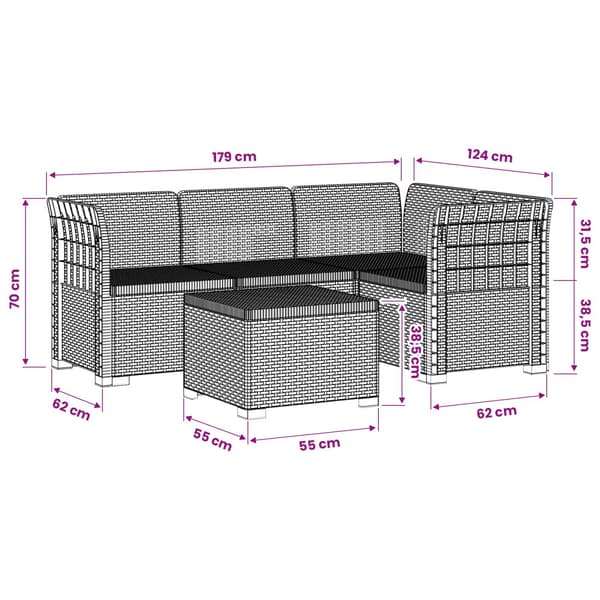 4-sits Trädgårdsoffa Rattan Look PP Brun