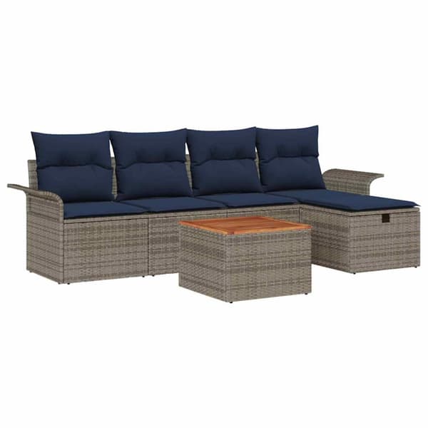 Trädgårdsoffset med kudde med lagring 6 pcs Grå Poly rattan