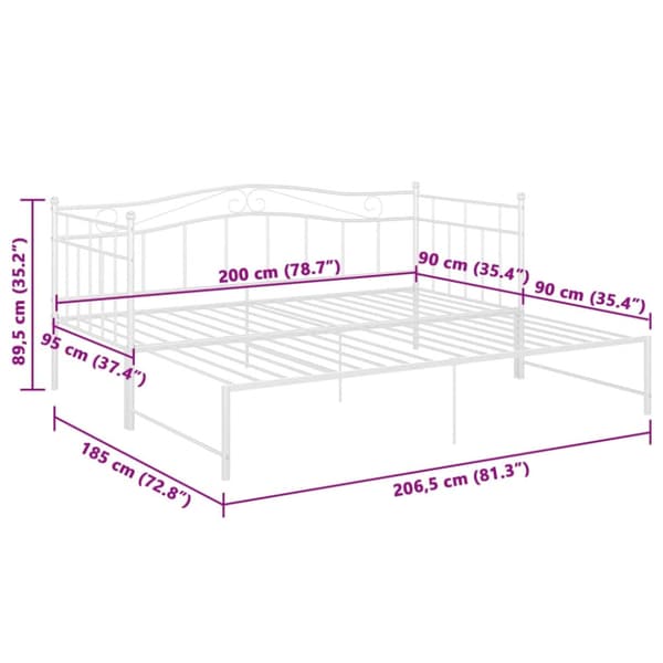 Utdragbar sängram bäddsoffa vit metall 90x200 cm