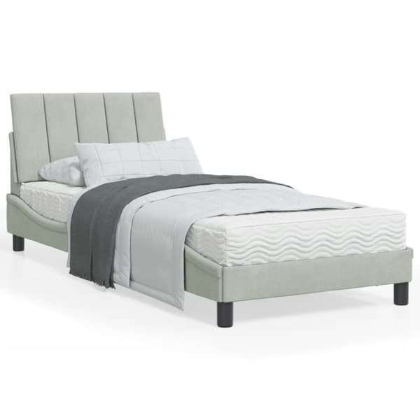 Bed Frame without Mattress "Hanko" Light Grey 90x200 cm Velvet