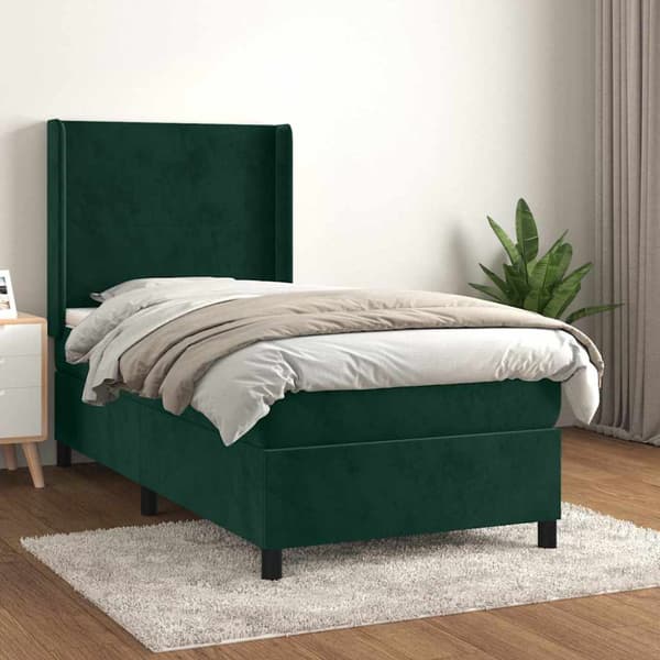 Ramsäng med madrass mörkgrön 80x200 cm sammet