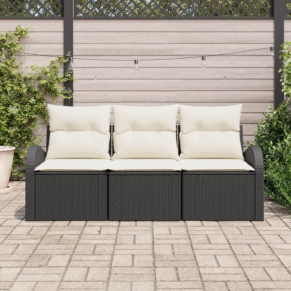 Trädgårdsoffset med kudde 3 pcs Svart Poly rattan